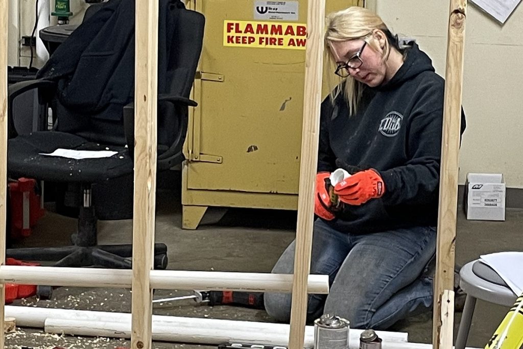 Woman in construction class